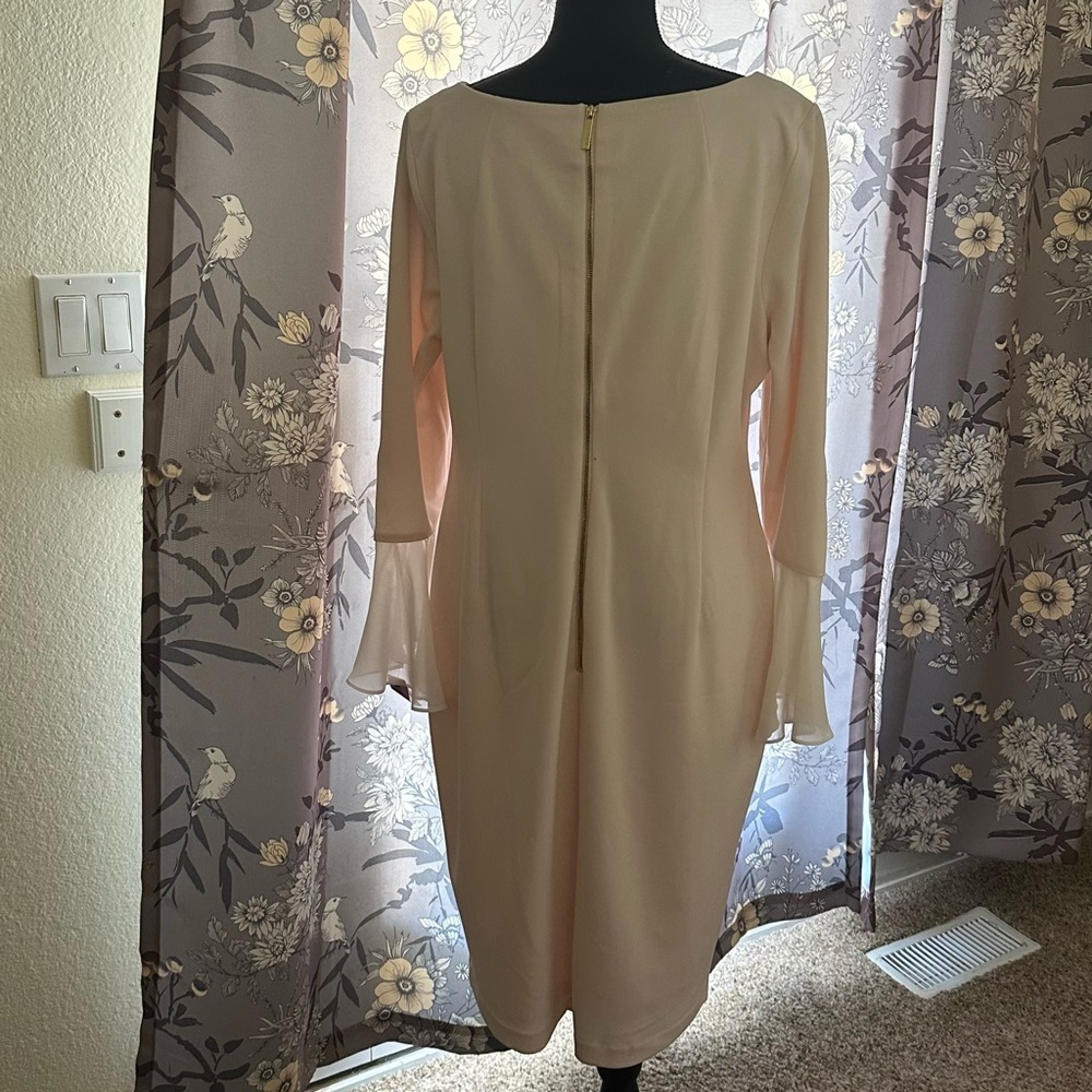Calvin Klein Pink Pastel Shift Dress with Sheer Bell Cuffs - Picture 3 of 10
